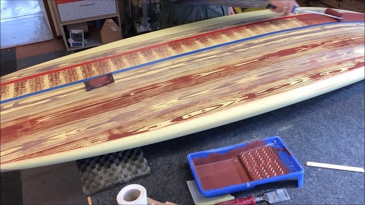 Turn a surfboard into wood. Custom painted faux wood grain. DIY