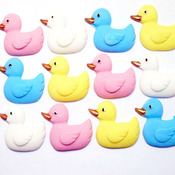 12 Edible Baby Shower Mixed Coloured Duck Cupcake Toppers (Style 2)