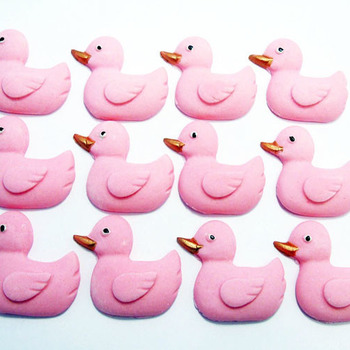12 Edible Baby Shower Pink Duck Cupcake Toppers (Style 2)