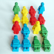 12 Edible Coloured Lego Men Cupcake Toppers