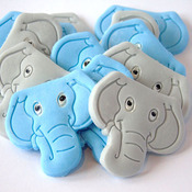 12 Edible Elephants 6 Blue 6 Grey Baby Shower Cupcake Toppers