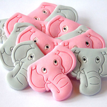 12 Edible Elephants 6 Pink 6 Grey Baby Shower Cupcake Topper Decorations