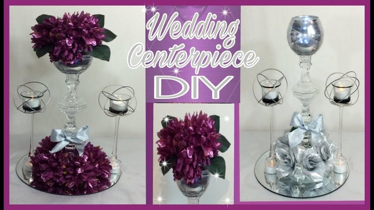 DIY Lighted Purple Floral Arrangement Centerpiece. Silver Wedding Centerpiece. Simply Easy #15