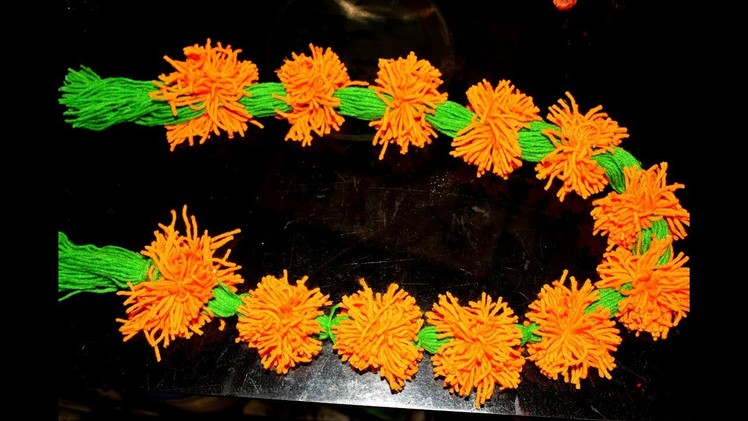 DIY Marigold Garland.How to make Woolen Marigold flower Toran at home.Woolen flower making Tutorial
