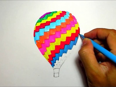 Drawing Ideas of Hot Air Balloon | Easy Drawings for Kids with Rainbow Colors