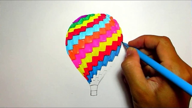 Drawing Ideas of Hot Air Balloon | Easy Drawings for Kids with Rainbow Colors