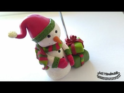 ~JustHandmade~ Polymer clay (fimo) snowman decoration - photo holder - tutorial