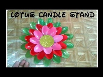 Plastic Spoon Lotus Flower Candle Stand.Diwali Decoration Candle Stand. Hindi Craft Corner