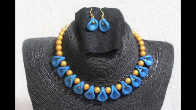 Polymer Clay Blue and Gold Necklace Set