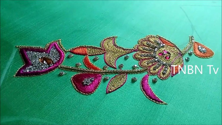 Simple maggam work blouse designs | hand embroidery stitches flowers | basic embroidery stitches