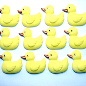 12 Edible Baby Shower Yellow Duck Cupcake Toppers (Style 2)