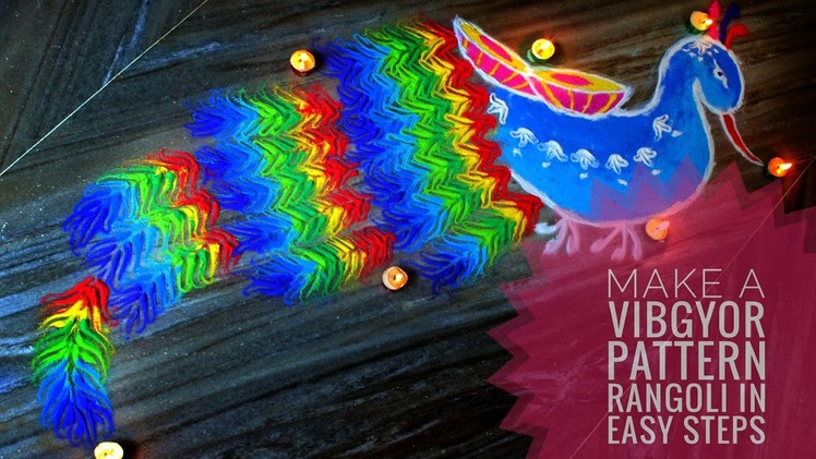 Unique Peacock Rangoli with Rainbow Pattern | Easy Rangoli for Diwali