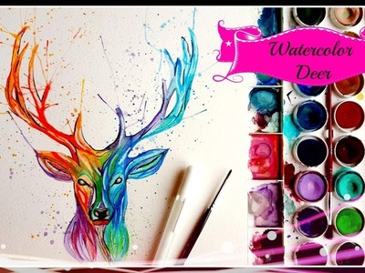 Watercolor Rainbow Deer Painting