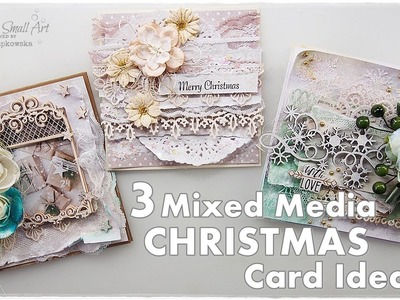 3 Mixed Media Christmas Winter Cardmaking Process ♡ Maremi's Small Art ♡