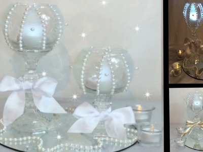 DIY  Frosted Pearl Centerpiece. GLAM Lighted Candle. Simply Easy #14