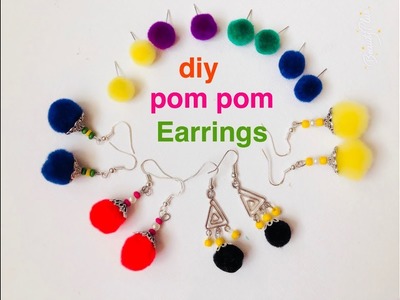 Diy Pom Pom Earrings||Making Earrings with pom poms||light weight earrings