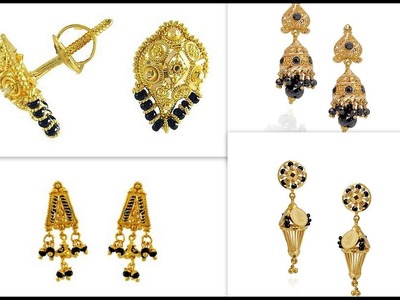 Black Beads Gold Earrings Designs