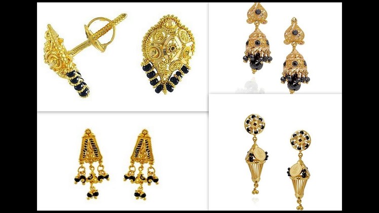 Black Beads Gold Earrings Designs