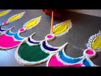 Colourful and innovative Diwali special rangoli design | Diya | DIWALI DECOR DIY SERIES 2017 - 2018