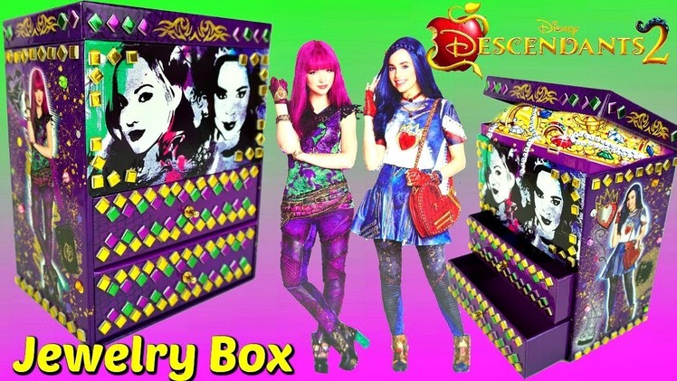 DISNEY DESCENDANTS 2 Decorate Glittery Glam Mosaic JEWELRY BOX with MAL and EVIE,