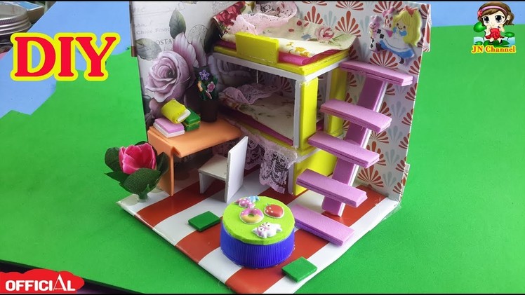 DIY Miniature Dollhouse Room & Bunk Bed & Study Desk