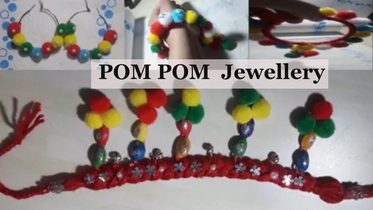 How to make pom pom jewellery||DIY NAVRATRI JEWELLERY|| pom pom earrings