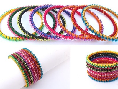 How To Make Silk Thread Thin Fancy Bangles At Home | DIY | Thin Side bangles Set | Uppunuti Home