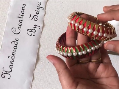 Making Silk Thread Bangles||diy silk thread bangles with ribbon||Silk Thread Pearl Bangles