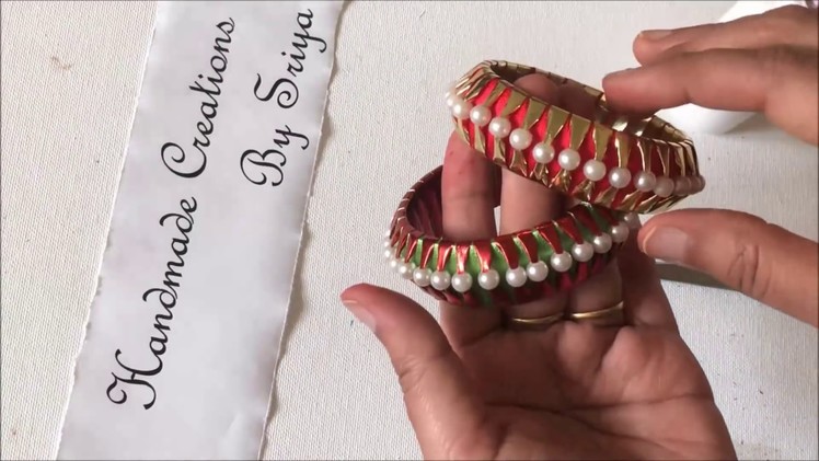 Making Silk Thread Bangles||diy silk thread bangles with ribbon||Silk Thread Pearl Bangles