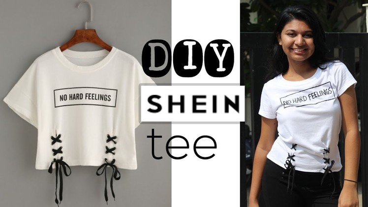 SheIn inspired Lace up crop t-shirt from plain white tee | DIY