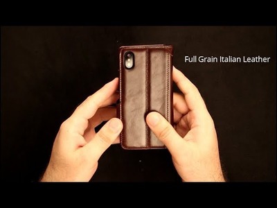 Spaysi iPhone X Wallet Case Italian Genuine Leather Handmade Case Book Style Kickstand Dark Brown
