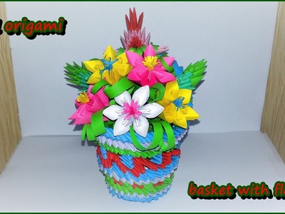 3d origami flowers basket.Tutorial