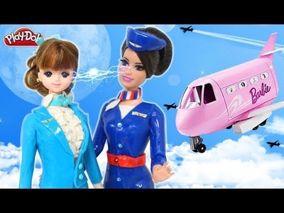 Barbie Mimi Become Flight Attendants! Play Doh Dress Up Tutorial