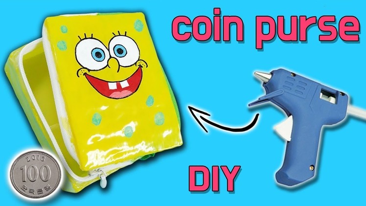 DIY)  Glue Gun Art Making A Coin Purse.  Sponge Bob Glue Gun Purse Tutorial