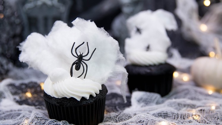 DIY Halloween Treat Spiderweb Cupcakes | Kravings with Kristi-Anne