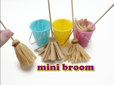 DIY Miniature Doll Accessories Mini Broom, Mop and Bucket - Easy