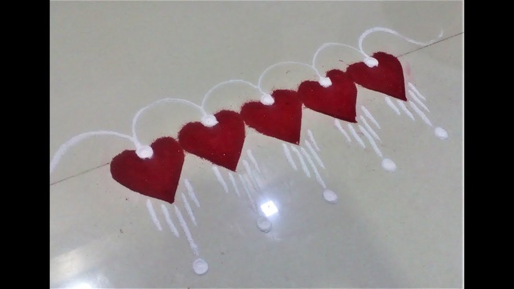 HEART SHAPED RANGOLI BORDER DESIGN - TUTORIAL