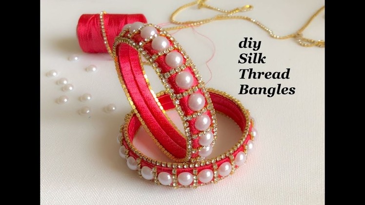 Making silk thread bangles at home||Silk Thread Pearl Bangles(Tutorial)