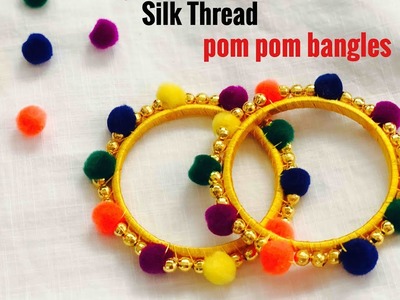 Making Silk Thread Pom Pom Bangles||Colorful Pom Pom Bangles (Tutorial)