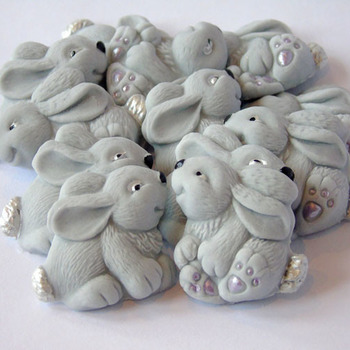 12 Edible Grey Easter Rabbits Baby Shower Cupcake Cake Decorations