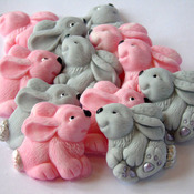 12 Edible Pink Grey Baby Shower bay Rabbits Cupcake Toppers