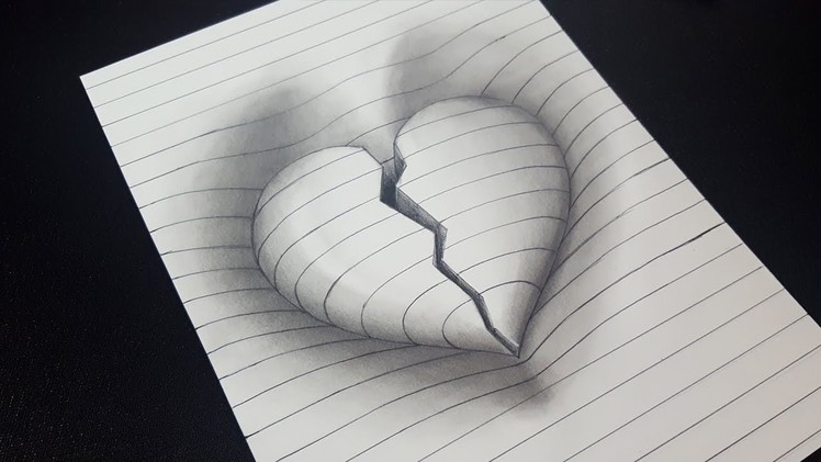 Amazing! | How to Draw 3D Broken Heart in Line Paper |  3D Trick Art