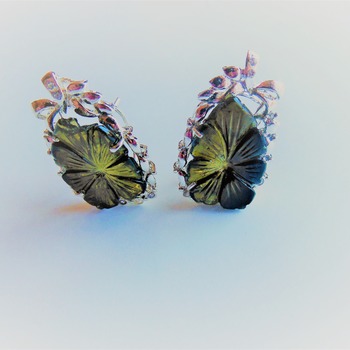 Carved Tourmaline Earrings/ Gift for her/ Birthday gift/Wedding gift/ Valentines day gift
