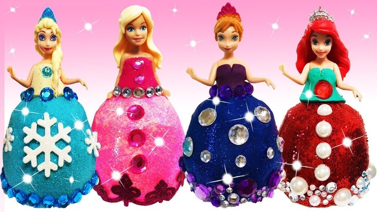 DIY Play Doh Sparkle Barbie Disney Princess Dresses Frozen Elsa Ariel Magiclip Glitter Play Doh