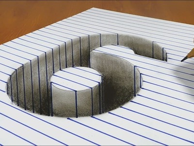 Draw a number 6 Hole on Line Paper   3D Trick Art