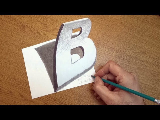 Drawing 3D Letter B Trick Art on Paper with Graphite Pencils Illusion ...