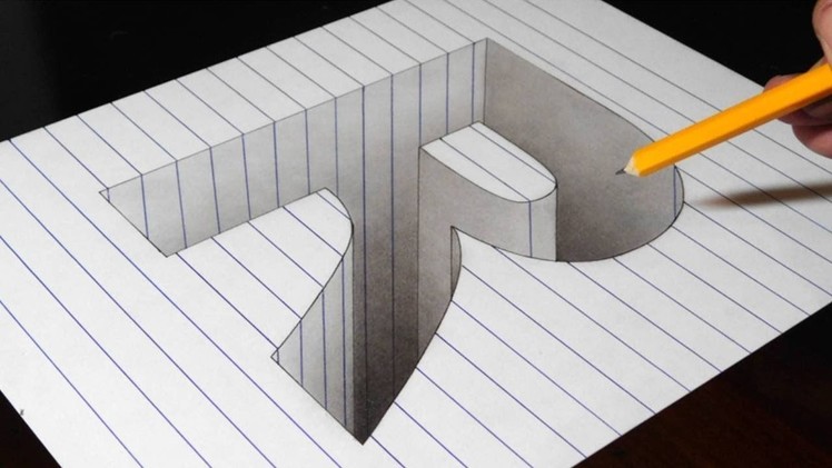 Drawing a R Hole in Line Paper - 3D Trick Art Optical Illusion