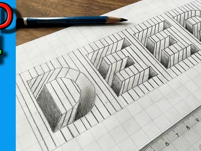 Drawing Hole in Line Paper - 3D Trick Art word DEEP