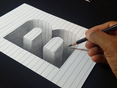 Easy Drawing! How to Draw 3D Hole Letter B on Line Paper | 3D Trick Art