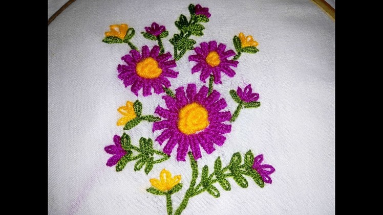 Hand Embroidery Buttonhole bar flower stitch Design video tutorial.
